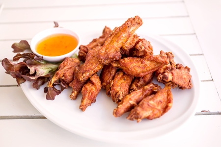 Fried chicken on plate prepared servedの写真素材