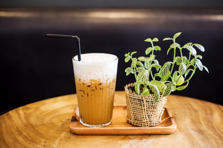Iced coffee on tableの写真素材