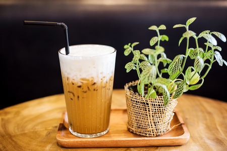 Iced coffee on tableの写真素材