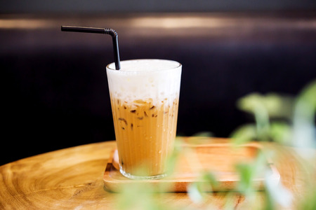 Iced coffee on tableの写真素材