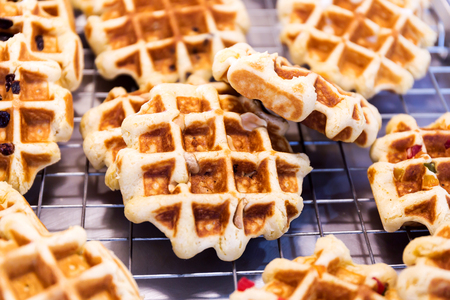 belgian waffle in makerの写真素材