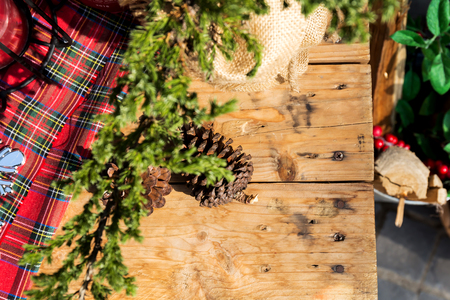 Christmas Decoration Over Wooden Backgroundの写真素材