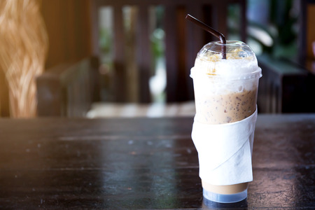 Iced coffee on tableの写真素材