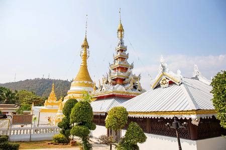 Burmese architectural style of Jong Klang Temple and Jong Kham temple Mae Hong Son, Northern Thailandのeditorial素材
