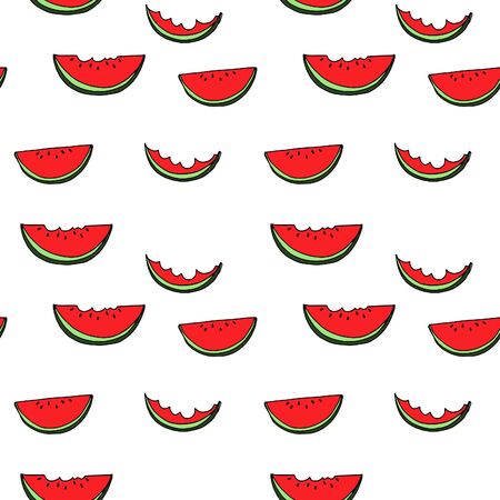 Watermelon seamless pattern by hand drawing on white backgrounds.