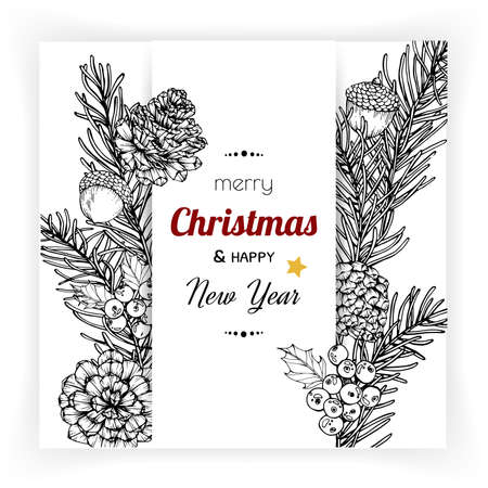 Christmas and New Year backgrounds and greeting card. with flower and leaf hand drawn illustration.のイラスト素材