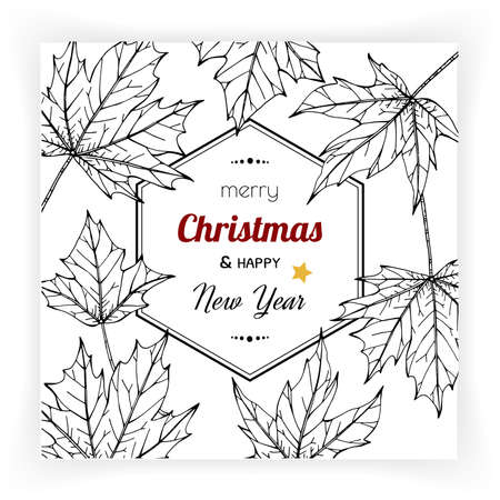 Christmas and New Year backgrounds and greeting card. with flower and leaf hand drawn illustration.のイラスト素材