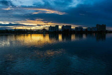 sunset sky with lake viewの素材