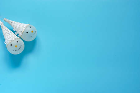 Top view of Christmas decoration on blue background.の写真素材
