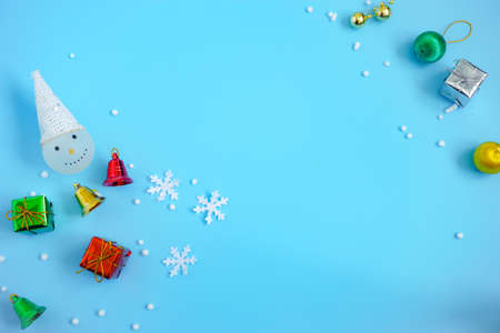 Christmas decoration on blue background.の写真素材