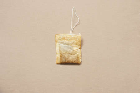 Top view of used tea bags are placed on the brown paper..の写真素材