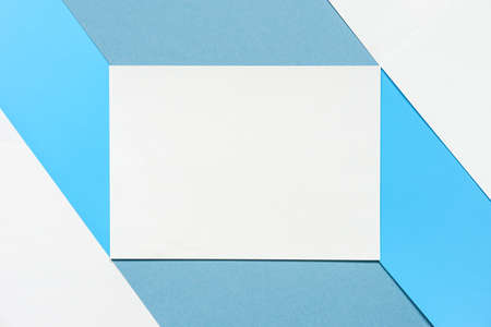 Identity mock up brochure concepts on blank white paper with two colours of blank blue and white paper.の写真素材