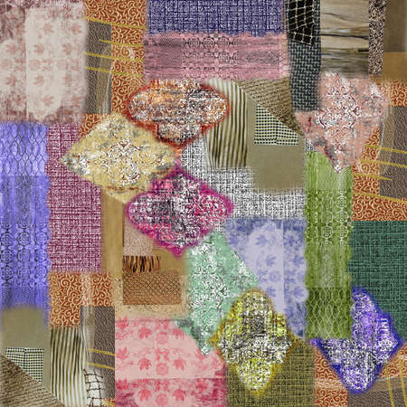 antique silk scarf design in worn paper and fabric textured color