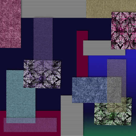 antique silk scarf design in worn paper and fabric textured color