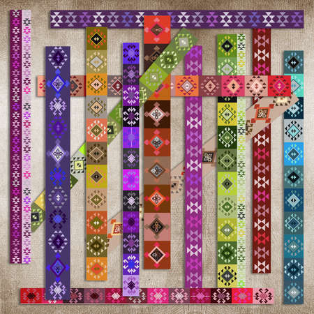 frayed textured geometric silk scarf design with ethnic ornaments