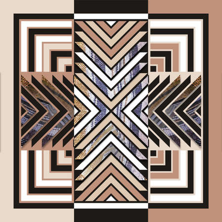 frayed textured geometric silk scarf design with ethnic ornamentsの写真素材