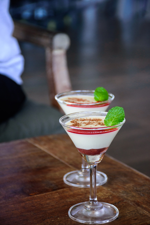 Italian dessert panacotta glassの写真素材