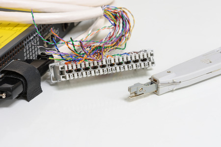 IP Telephony system, Telephone cabling patch panel with twisted pairs cables for digital and analog...