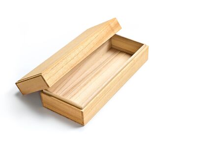 Empty wooden box isolated on white background