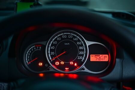 Modern car front panel dashboard on parking status
