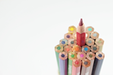 Business, leadership individual, unique, independent, winner, success concept : Group of color pencil with a single sharp oneの写真素材