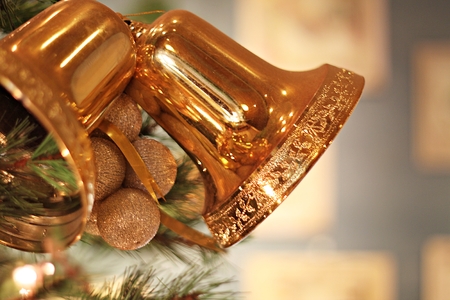 Holiday, Christmas day or Happy New Year background concept : Bells on Christmas tree