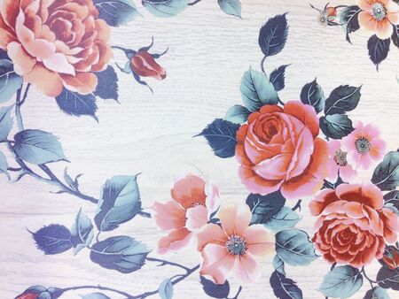 Ceramic tiles texture and background, beautiful rose flowers patternの写真素材