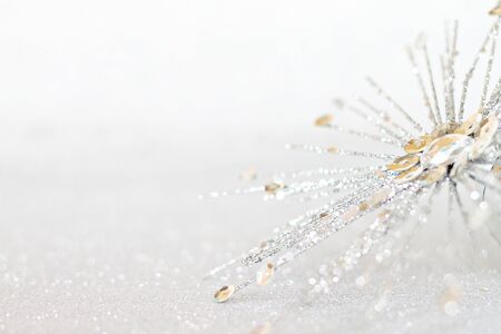 Happy New Year, Merry Christmas, celebration or holiday background concept : Shiny silver ornaments...