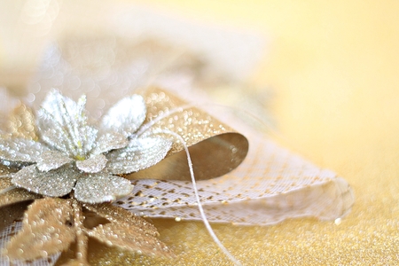 Happy New Year, Merry Christmas, celebration or holiday background concept : Christmas ornaments on gold glitter lighting backgroundの写真素材