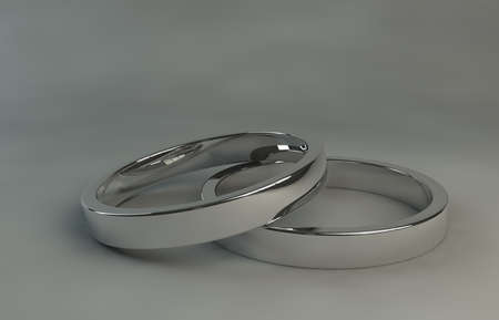 rendering white silver wedding ringsの写真素材
