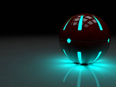 generated Glowing balls on reflective surfaceの写真素材
