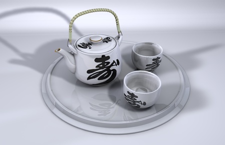 Traditional Japanese Teapot also known as Ocha, served in japanese tea bowl without handleの写真素材