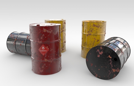 colorfull and corroding containers for oil and other fuelの写真素材