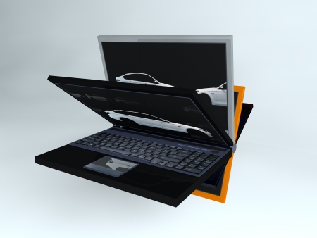 one isolated Laptop in different variants startedの写真素材