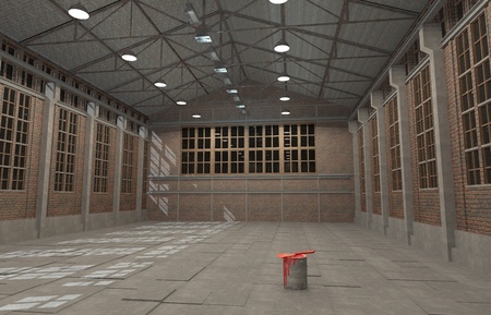 3D rendered illustration on old industrial warehouseの写真素材