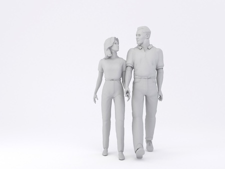 Silhouette of Man   Woman walking isolated on a white backgroundの写真素材