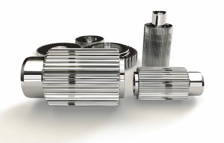 3D Illustration of the rendered industry steel gearsの写真素材