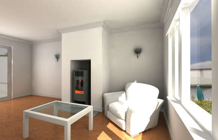 3d illustration of Couch in the White living Roomの写真素材