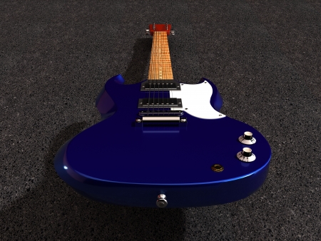 3D Illustration and rendering of blue E-Guitarの写真素材