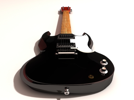 3D Illustration and rendering of isolated black E-Guitarの写真素材