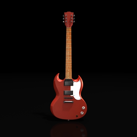 3D Illustration and rendering of isolated red E-Guitarの写真素材