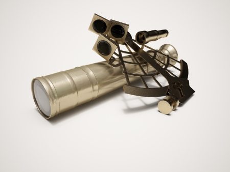 3D rendered illustration sextant and telescope isolatedの写真素材