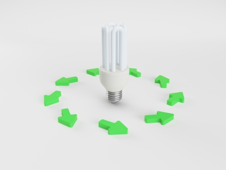 3D rendered illustration a green arrow and lightbulbの写真素材