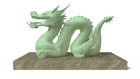 Digital 3D rendered by one to dragon stature in stone isolatedの写真素材