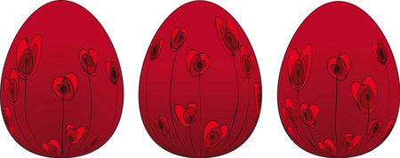 3 Art Deco style Easter eggs in red and blackのイラスト素材