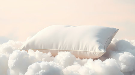A soft white pillow lies on a snow-white cloud. Generated by AI.の素材