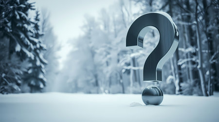 Abstract picture - question mark near winter forest. Generated by AI.の素材