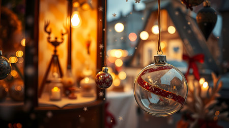 Christmas tree decoration - glass ball with winter ornament. Generated by AI.の素材