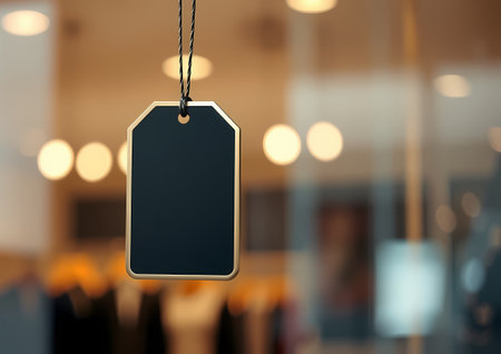 A stylish black price tag hangs in a clothing store, without any inscriptions. Generated by AI.の素材