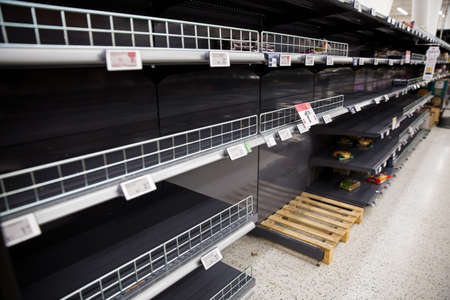 Espoo, Finland - 13 of march 2020: Empty shelves of supermarkets in Espoo, Finland. People stockpiling during Coronavirus pandemicのeditorial素材